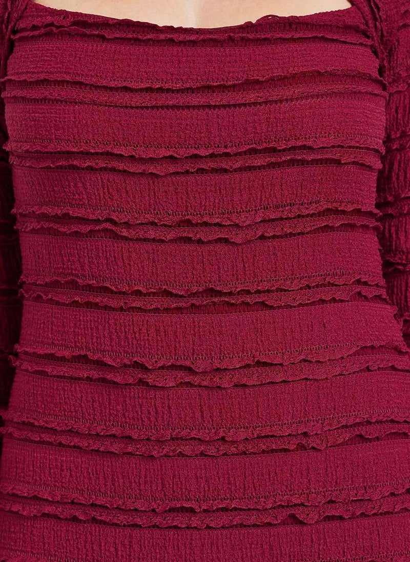 ستايلي فستان ميدي ماروني بأكمام طويلة بقَصَّة حورية البحر - Image 4